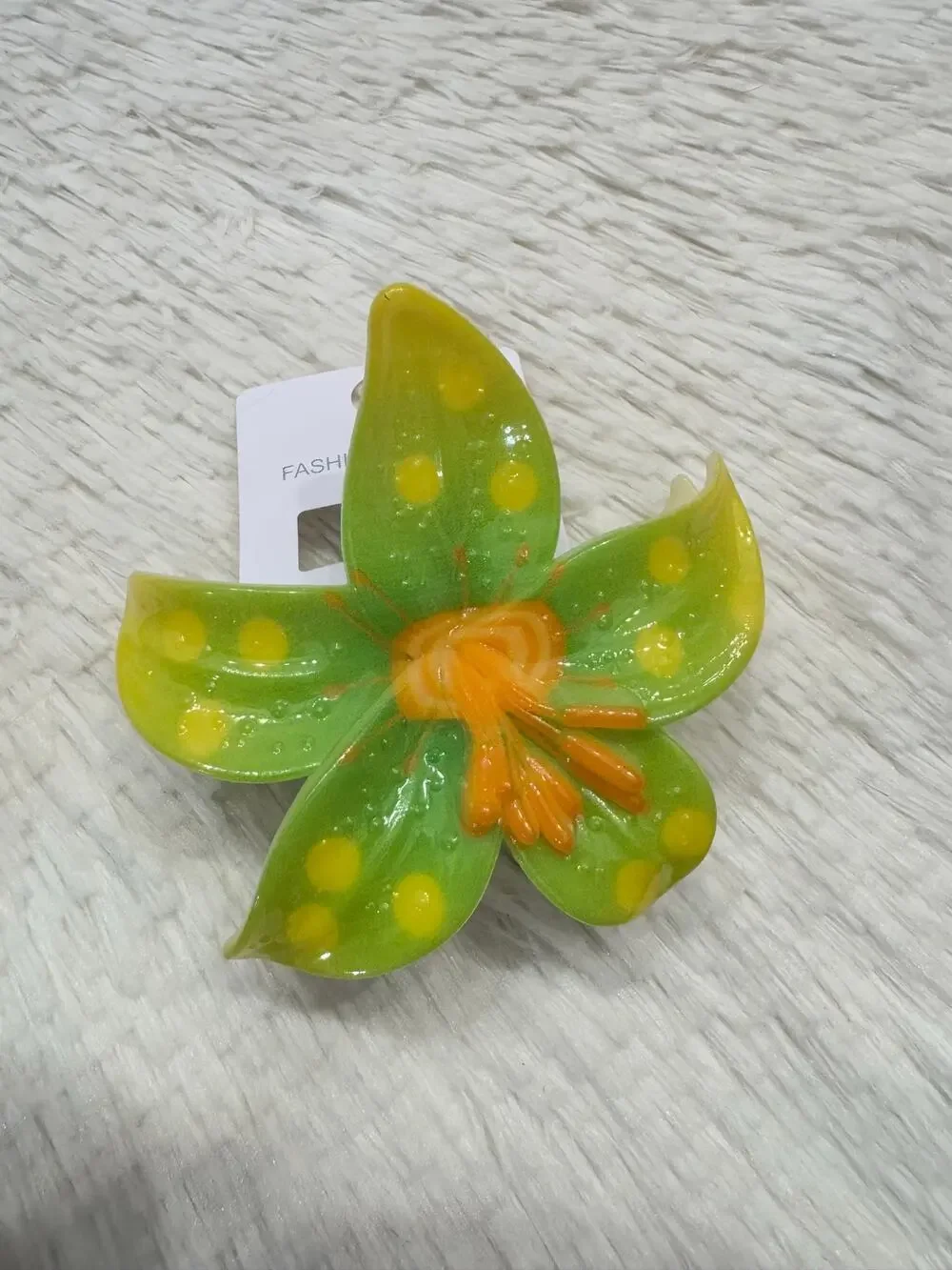 Tropical Hawaiian colorful green large flower hair claw